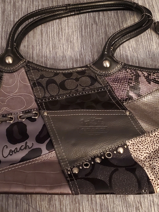 Coach Handbags - Coach Patchwork Shoulder Bag in Gray, Black and Purple Accents